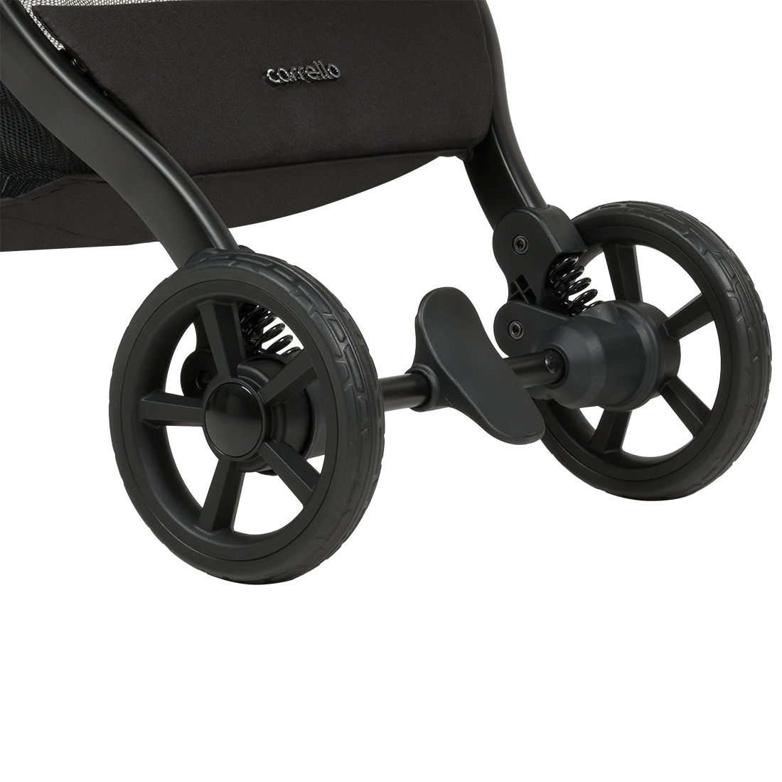 Passeggino Atom S 2025 tutte le ruote sono a sgancio rapido.