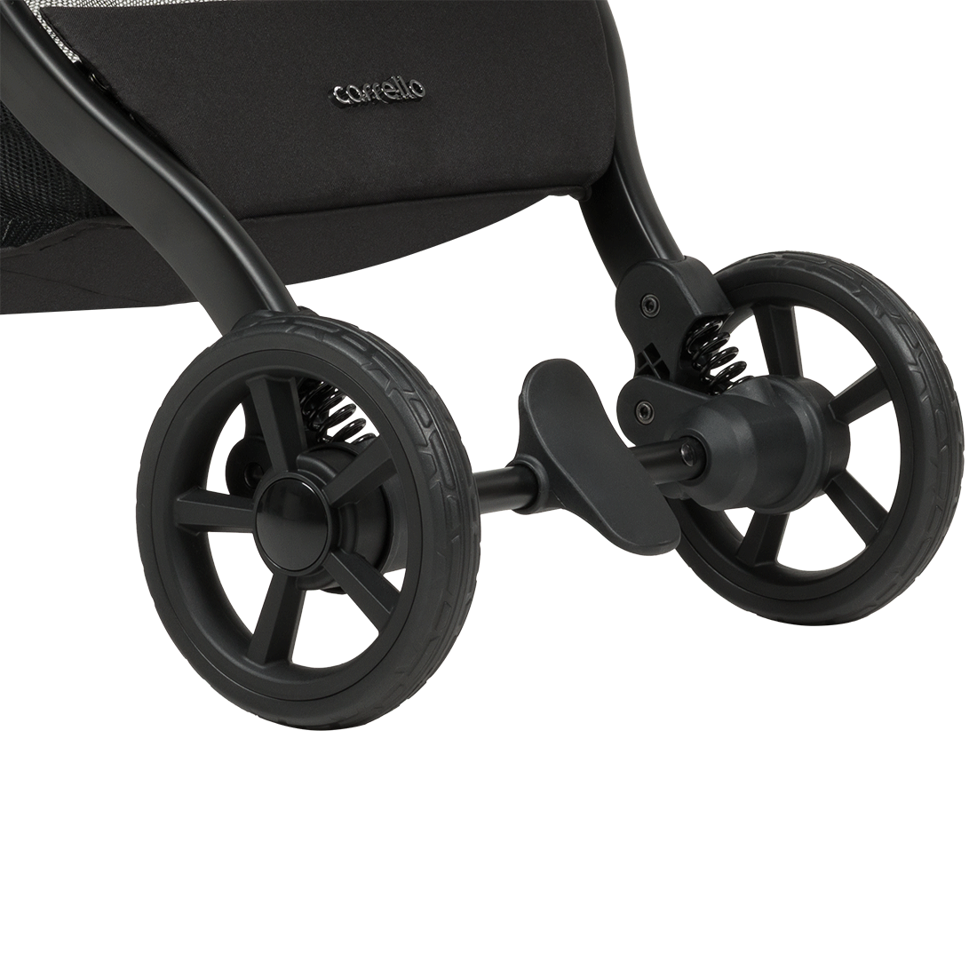 Passeggino Atom S 2025 tutte le ruote sono a sgancio rapido.